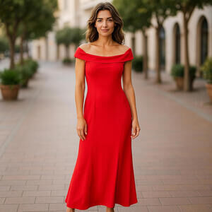 Womens Full Length Off Shoulder Mermaid Cocktail/Formal/Pageant Dress Red Sz M